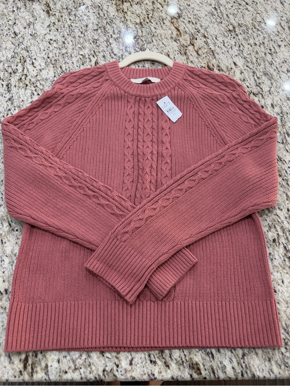 LOFT Cable-Detail Crewneck Sweater in Dusty Rose